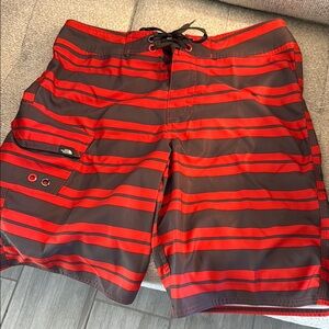 The North Face Men's Red and Black Swim Shorts
